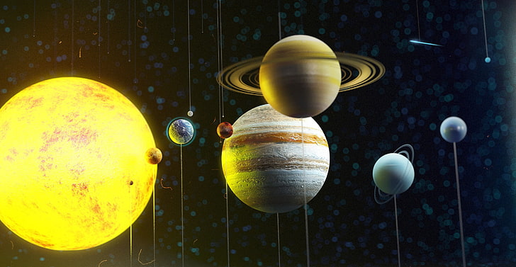 خلفية رقمية للنظام الشمسي ، فن رقمي ، كوكب ، فضاء، خلفية HD