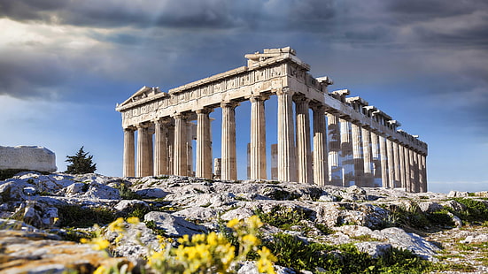Европа, Партенон, Гърция, Атен, Акропол, древен, исторически, облаци, небе, HD тапет HD wallpaper