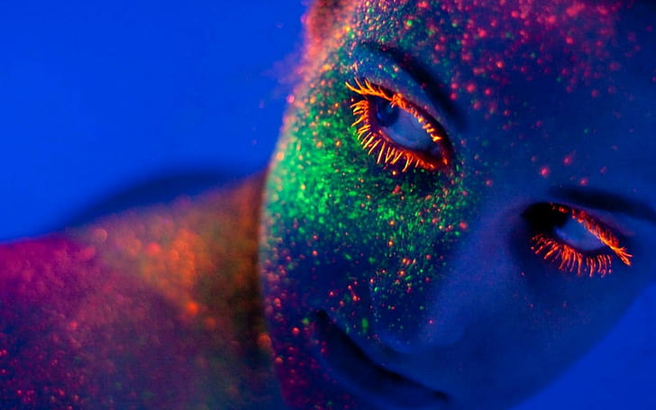 neon women body paint paint splatter, HD wallpaper