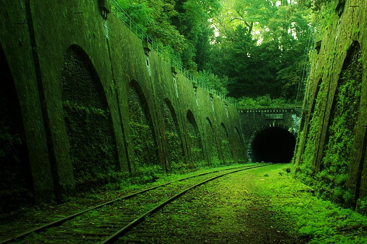 terowongan, ditinggalkan, kereta api, Wallpaper HD