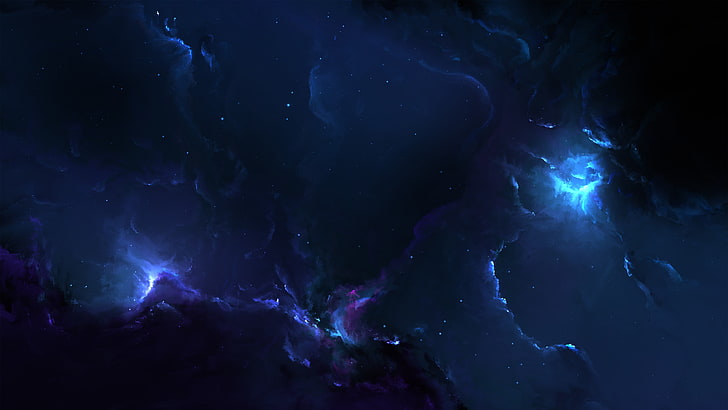 пурпурна и синя светлинна живопис, абстрактно, космическо изкуство, космос, мъглявина, HD тапет
