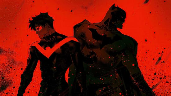 Бэтмен, произведение искусства, ArtStation, красный цвет, Найтвинг, Робин (супергерой), HD обои HD wallpaper