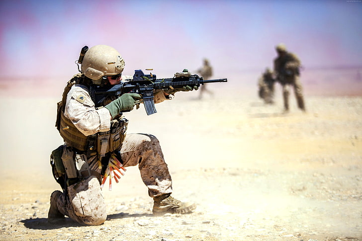 пустыня, штурмовая винтовка, карабин, огонь, солдат, иракец, армия США, M4, HD обои