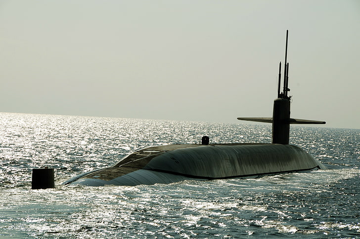 gray submarine, USS, US NAVY, surface course, SSBN 738, nuclear submarine, Maryland, HD wallpaper