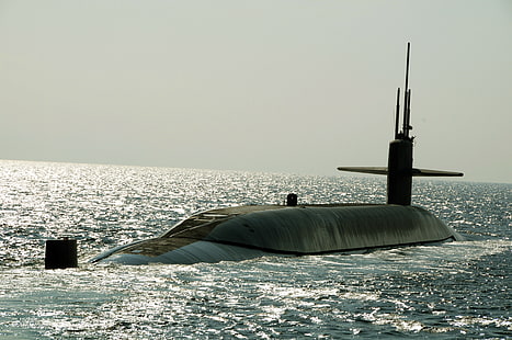 sous-marin gris, USS, US NAVY, cours de surface, SSBN 738, sous-marin nucléaire, Maryland, Fond d'écran HD HD wallpaper