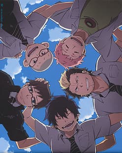 Niebieski Egzorcysta, Rin Okumura, Okumura Yukio, Suguro Ryuji, Shima Renzou, Miwa Konekomaru, Tapety HD HD wallpaper