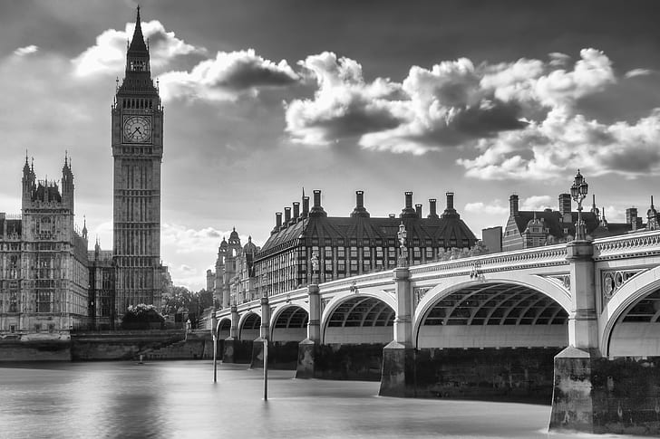 полутоновое фото города Лондона, вестминстерский мост, вестминстерский мост, лондон, вестминстерский мост, оттенки серого, фото, лондонский город, вестминстерский мост, Темза, отражение, длительная выдержка, британский, биг бен, южный берег, парламент, архитектура, на открытом воздухе, горизонт, канон1100d, вода, река, черно-белый, черно-белый, монохромный, Лондон - Англия, Англия, река Темза, Великобритания, Биг Бен, здание парламента - Лондон, город Вестминстер, известное место, британская культура, английская культура, европа, мост- Рукотворная структура, столицы, туристические направления, черно-белые, HD обои