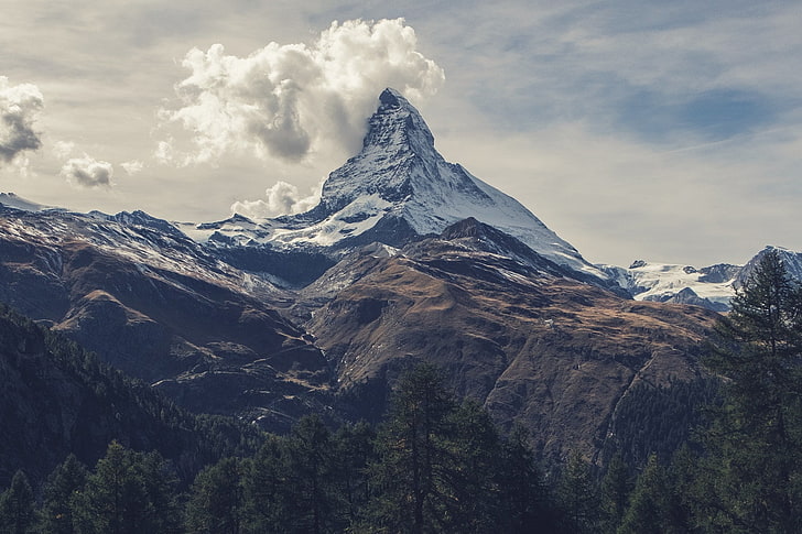 Natur, Berge, Schweiz, Matterhorn, Das Matterhorn, schneebedeckte Spitze, Landschaft, HD-Hintergrundbild