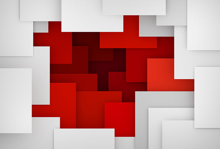 carta da parati rossa e bianca, colorata, astratta, design, sfondo, geometria, forme geometriche, rendering 3D, Sfondo HD