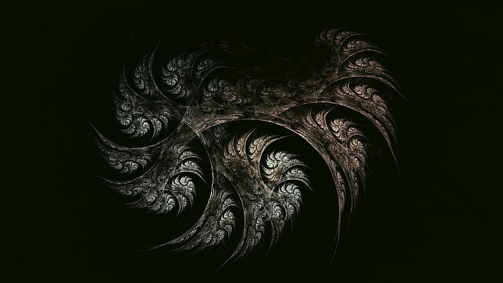 illustration d'art argent et noir, art numérique, abstrait, fond simple, fractale, fond noir, fumée, Fond d'écran HD