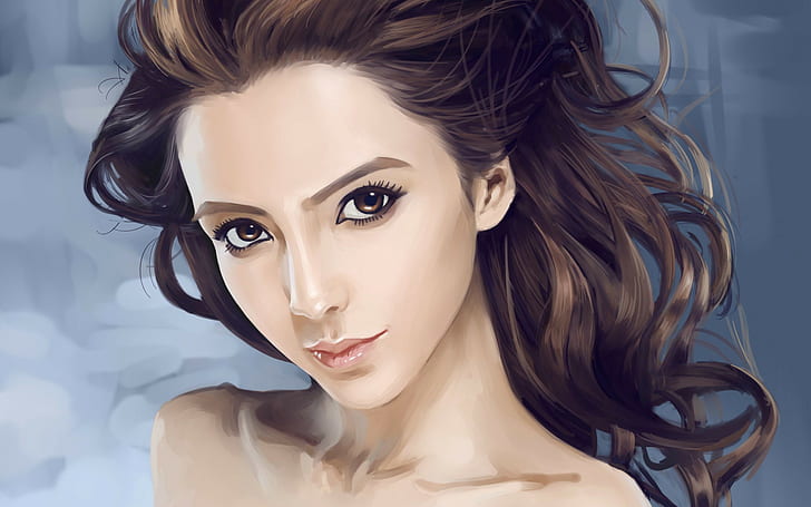 Brunette Face Drawing HD, digital/artwork, drawing, face, brunette, HD wallpaper