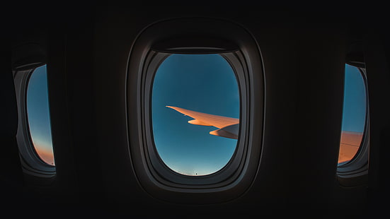илюминатор, прозорец, самолет, крило, небе, полет, HD тапет HD wallpaper