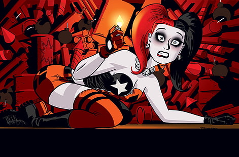 ภาพประกอบ Harley Quinn, Harley Quinn, อาร์ตเวิร์ค, การ์ตูน, วอลล์เปเปอร์ HD HD wallpaper