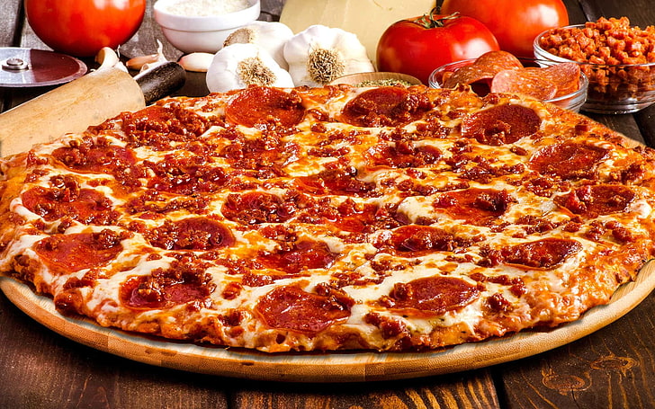 dinner, food, pie, pizza, HD wallpaper