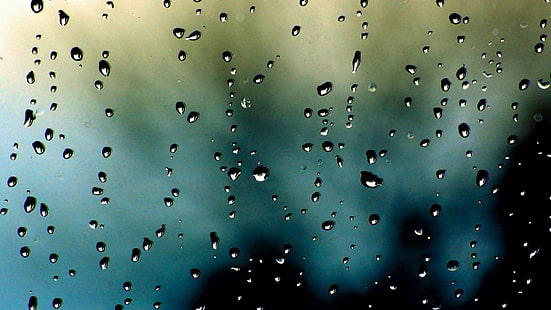 tapeta krople wody, deszcz, woda na szkle, krople wody, zielony, Tapety HD HD wallpaper