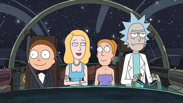 Rick and Morty digital tapet, Rick and Morty, Adult Swim, cartoon, Rick Sanchez, Morty Smith, Beth Smith, Summer Smith, HD tapet