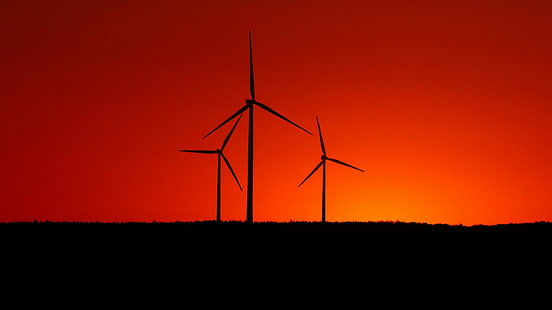 alternative energy, environment, power, propeller, renewable energy, rotation, silhouette, sky, sunset, sustainability, technology, wind power, wind turbine, windmill, HD wallpaper HD wallpaper