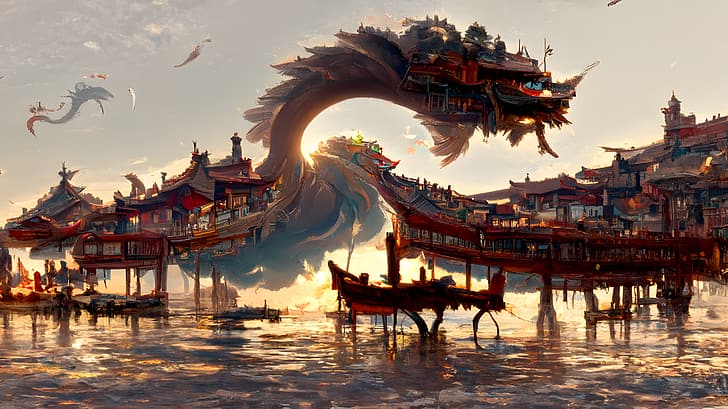 dragon, Water Country, HD wallpaper