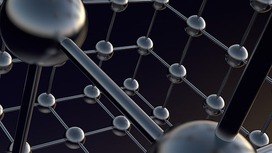 black and gray steel frame, digital art, abstract, 3D, atoms, sphere, simple background, grid, structure, molecular models, HD wallpaper HD wallpaper