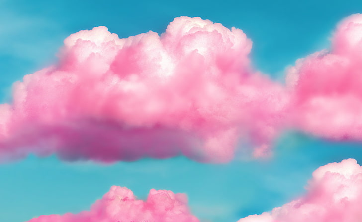 Nuages ​​duveteux roses, nuages ​​roses et blancs, mignon, ciel, rose, duveteux, nuages, bonheur, Fond d'écran HD