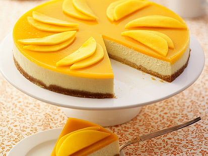 pastel de mango, comida, pastel, fruta, mango, postre, dulce, frutas, tarta de queso, Fondo de pantalla HD HD wallpaper