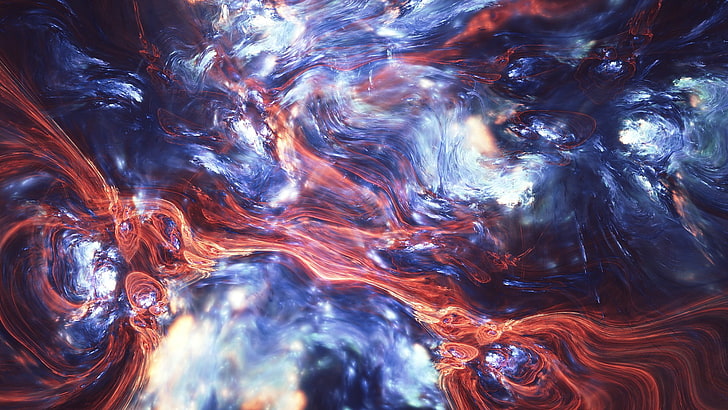 lukisan abstrak biru, merah, dan hitam, fraktal, abstrak, Wallpaper HD