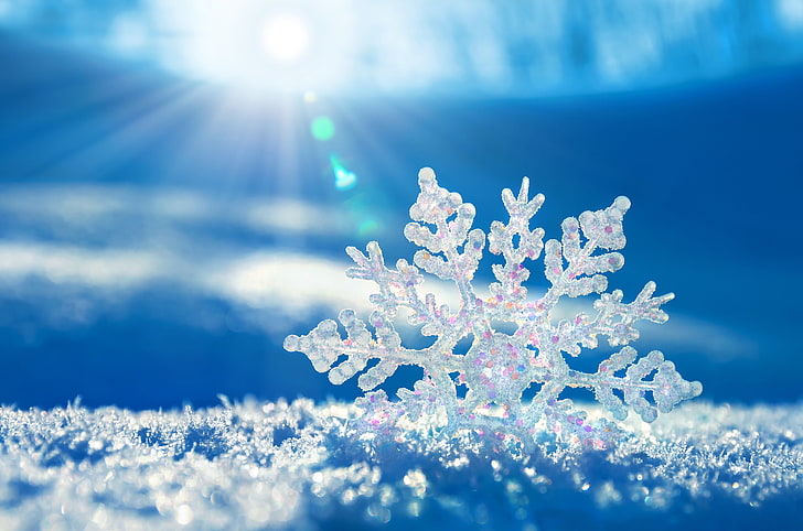 selective focus photography of snow flakes, snow, snowflake, winter, HD wallpaper