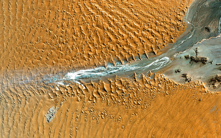 مجرى نهر مياه صحراوي عالي الدقة ، طبيعة ، ماء ، نهر ، صحراء ، تيار ، قمر صناعي، خلفية HD