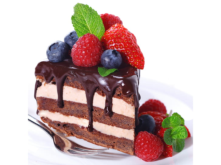 Food, Cake, Berry, Blueberry, Chocolate, Dessert, Raspberry, Strawberry, HD wallpaper