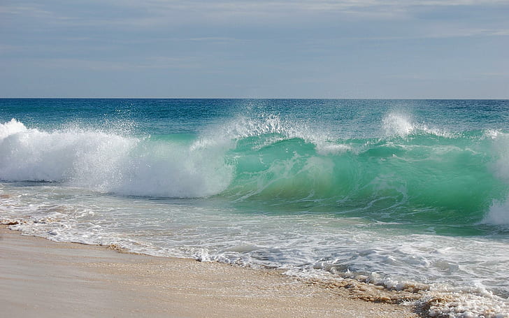 Latar Belakang Gelombang Pantai, pantai, alam, ombak, latar belakang, Wallpaper HD