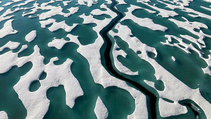 ธรรมชาติภูมิทัศน์แคนาดาอาร์กติกเกาะฤดูหนาวหิมะน้ำแข็งมุมมองทางอากาศน้ำ, วอลล์เปเปอร์ HD