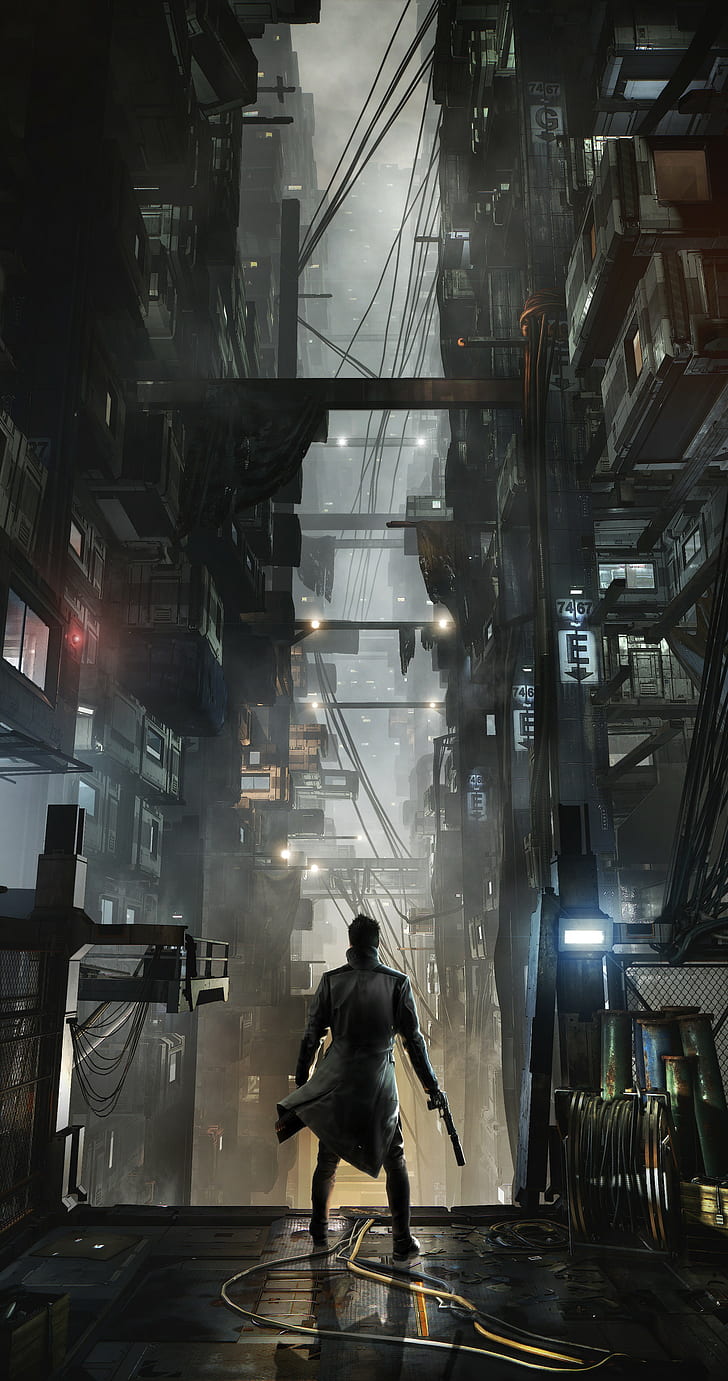 cyberpunk, Adam Jensen, Deus Ex: İnsanlık Bölünmüş, video oyunları, fütüristik, HD masaüstü duvar kağıdı, telefon duvar kağıdı