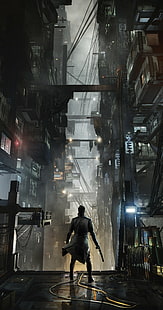 cyberpunk, Adam Jensen, Deus Ex: Mankind Divided, videojuegos, futurista, Fondo de pantalla HD HD wallpaper
