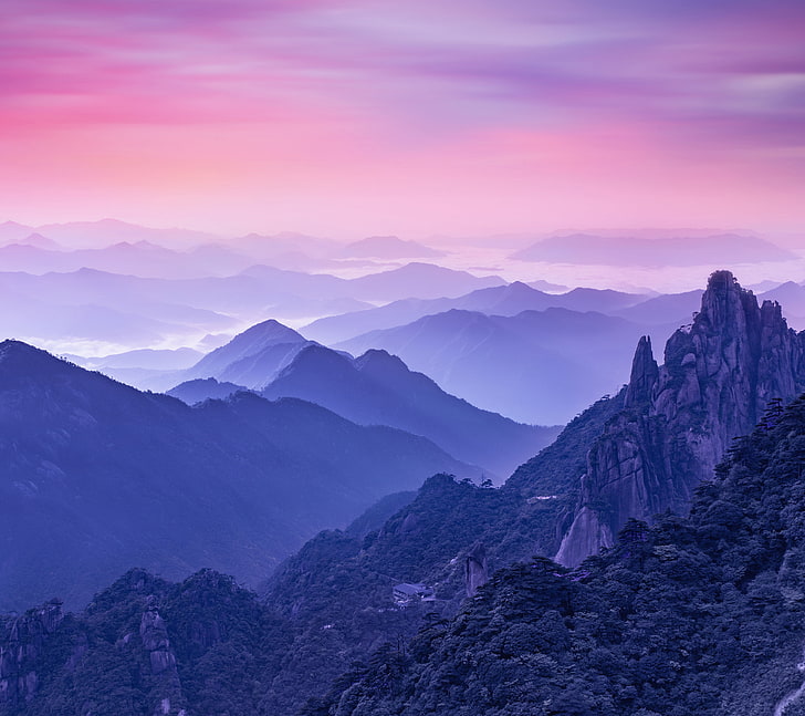 Foggy, Huawei Mate 10, Morning, Mountains, Stock, HD wallpaper