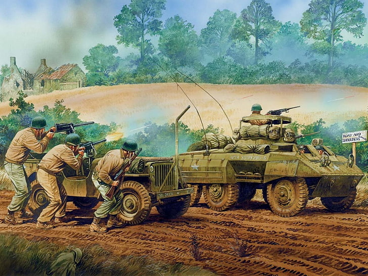 figure, soldiers, shooting, rifle, The second world war, guns, American, avtobronetehnika, HD wallpaper