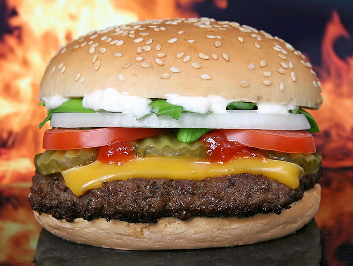 makanan, burger, burger, closeup, makanan cepat saji, Wallpaper HD