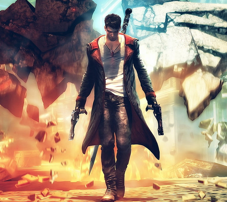 Poster game Devil May Cry, Devil May Cry, video game, Dante, pistol, Wallpaper HD
