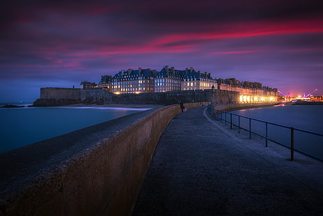mar, a cidade, costa, Saint Malo, HD papel de parede HD wallpaper