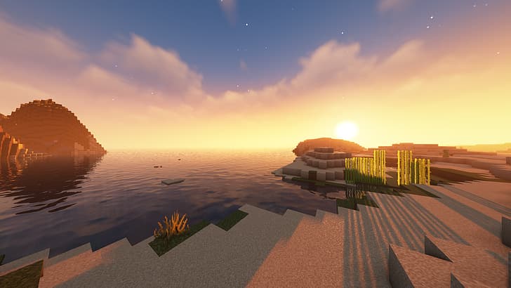 Minecraft, landscape, sun rays, desert, HD wallpaper