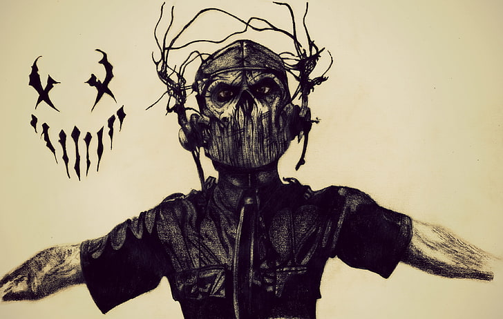 Mushroomhead, metal band, Nu Metal, alternative metal, mask, drawing, HD wallpaper