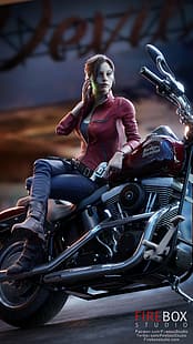 3D, videogiochi, ragazze dei videogiochi, personaggi dei videogiochi, rendering, CGI, arte digitale, Claire Redfield, motocicletta, Resident Evil, Sfondo HD HD wallpaper