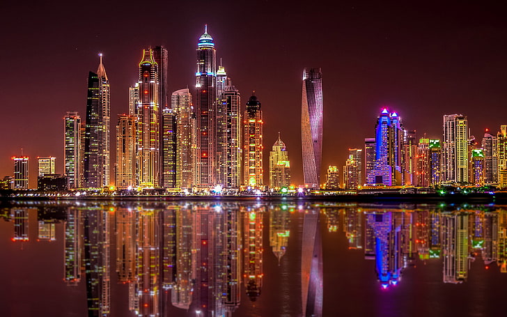 Riflessi d'oro Dubai Moderni edifici sulla zona di Marina Bay di Dubai dal Palm Sfondi desktop HD per telefoni cellulari e computer 3840 × 2400, Sfondo HD
