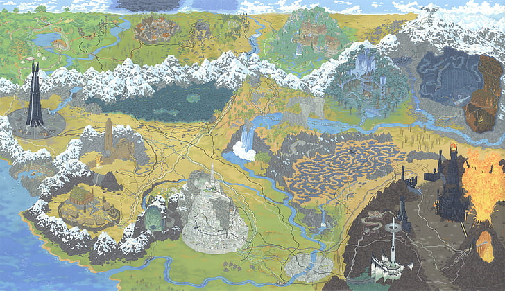 Pintura multicolorida do mapa, Figura, Mapa, Arte, O Senhor dos Anéis, Terra Média, LOTR, HD papel de parede