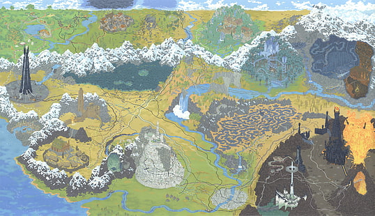 Pintura multicolorida do mapa, Figura, Mapa, Arte, O Senhor dos Anéis, Terra Média, LOTR, HD papel de parede HD wallpaper