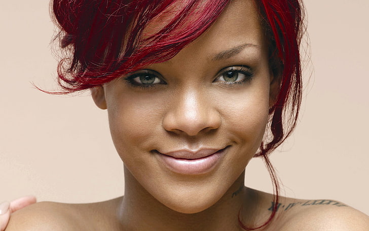Rihanna, rihanna, brunette, smile, face, tattoo, HD wallpaper