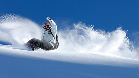 черен сноуборд, сноуборд, спускане, екстремно, сняг, баланс, HD тапет HD wallpaper