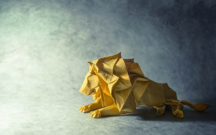 оригами, животные, бумага, лев, HD обои