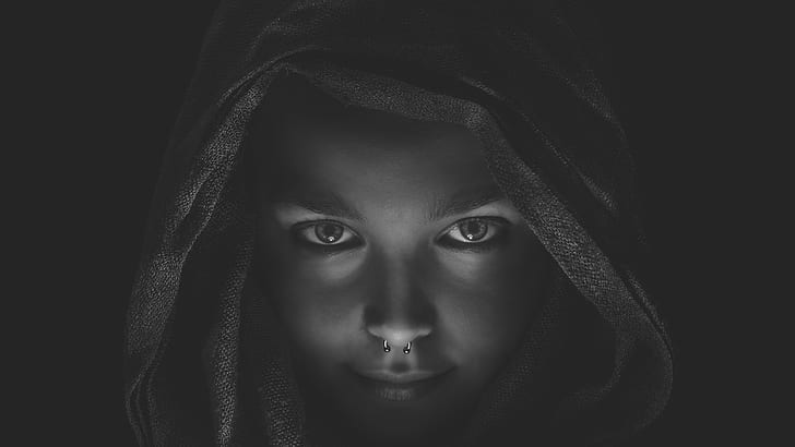Dark, Gothic, Black and White, Face, Piercing, Stare, Woman, HD wallpaper