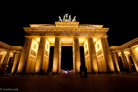 Monumentos, Puerta de Brandenburgo, Berlín, Alemania, Luz, Monumento, Noche, Fondo de pantalla HD HD wallpaper