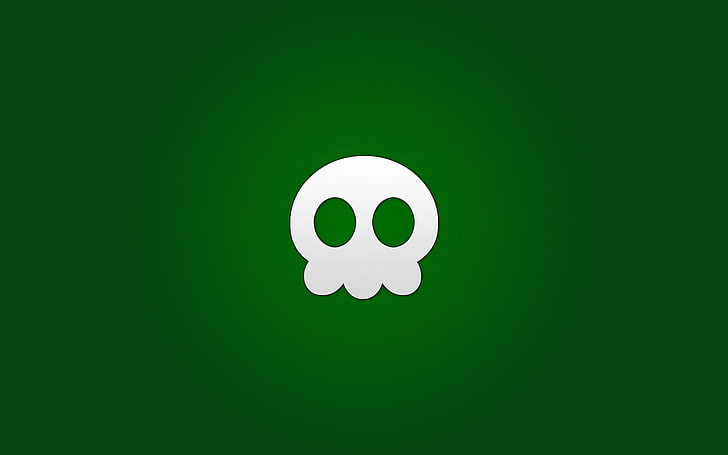 白い頭蓋骨のロゴ、ミニマリズム、頭蓋骨、緑の背景、 HDデスクトップの壁紙